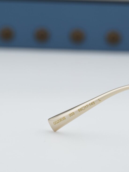 Gucci GG2063S 003 Cat Eye Sunglasses - Shiny Endura Gold/Green Gradient Mirror